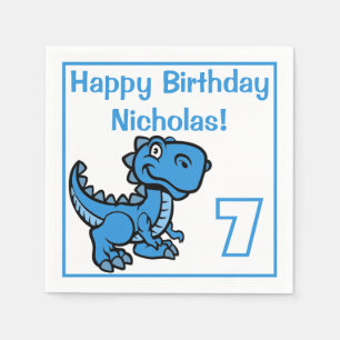 Any Age Blue T Rex Dinosaur Birthday Napkin