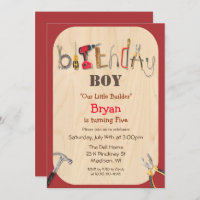 ANY AGE - Boy Builder Tool Birthday Invitation