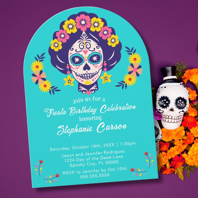 Any Age Bright Floral Sugar Skull Birthday Party   Invitation (Creator Uploaded)