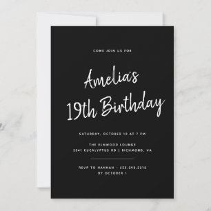 Any Age   Brush Script Modern Black Birthday Invitation