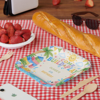 Any age, Building blocks kids birthday Paper Plate