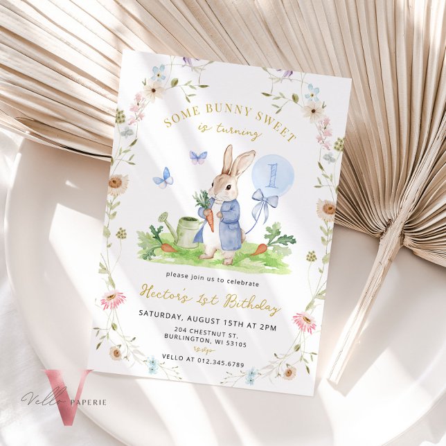 ANY AGE Bunny Blue Watercolor Wildflower Birthday Invitation (Creator Uploaded)