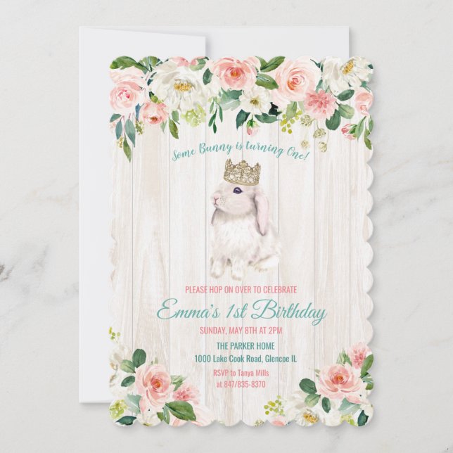 ANY AGE - Bunny Floral Birthday Invitation (Front)
