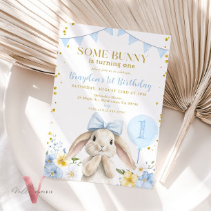ANY AGE Bunny Pink Watercolor Wildflower Birthday  Invitation