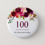Any Age Burgundy Floral Boho 100th Birthday Party 6 Cm Round Badge<br><div class="desc">Burgundy Red Floral Boho 100th Birthday Party Button

See matching items in Niche and Nest Store below</div>
