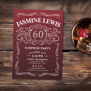 Any Age burgundy whiskey surprise 60th birthday Invitation