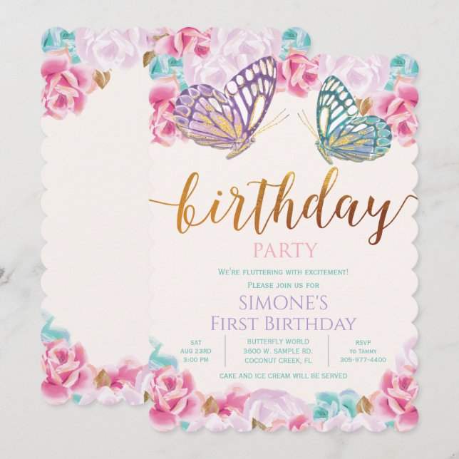 ANY AGE - Butterfly Birthday Invitation (Front/Back)