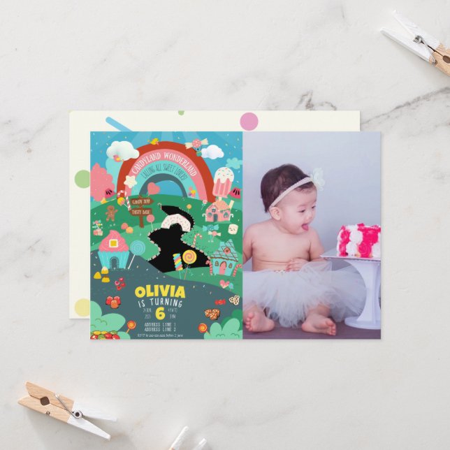 Any age, Candy theme photo birthday  Invitation (Front/Back In Situ)