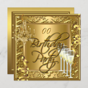 Any Age Celebration Gold on Gold Champagne Invitation
