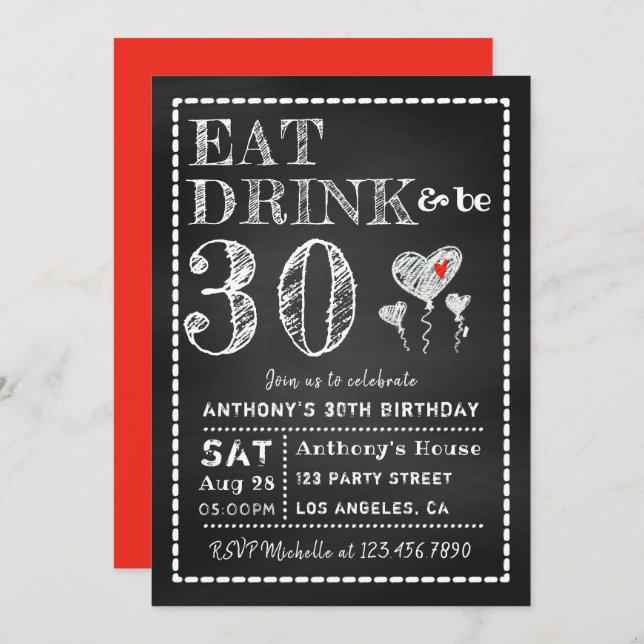 ANY AGE Chalkboard Milestone Birthday Invitation (Front/Back)