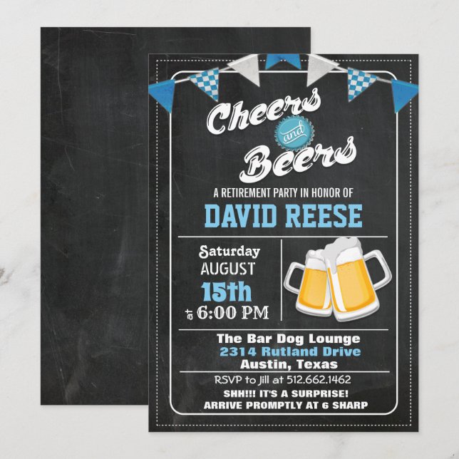 ANY AGE - Cheers and Beers Retirement Invitation (Front/Back)