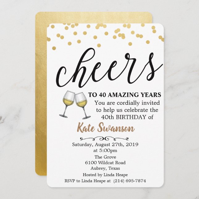 ANY AGE - Cheers Wine Birthday Invitation (Front/Back)