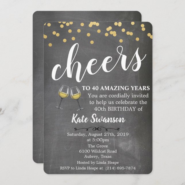 ANY AGE - Cheers Wine Chalk Birthday Invitation (Front/Back)