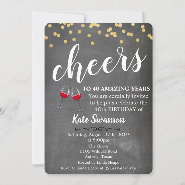 ANY AGE - Cheers Wine Chalk Birthday Invitation (Front)