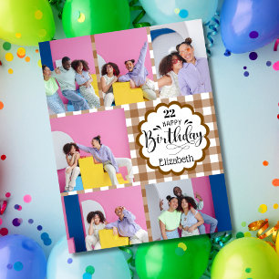 Any Age Chocolate Brown 7 Photo Collage Birthday Card