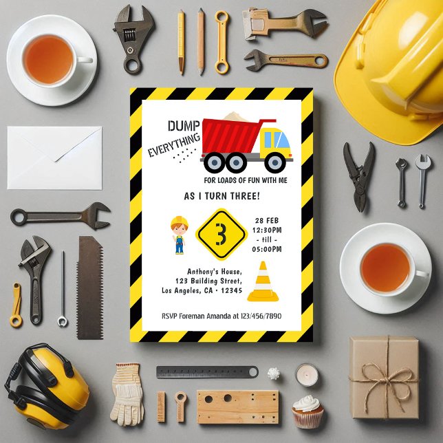 Any Age Construction Theme Dump Truck Birthday Postcard (Construction Theme Dump Truck Birthday Postcard)