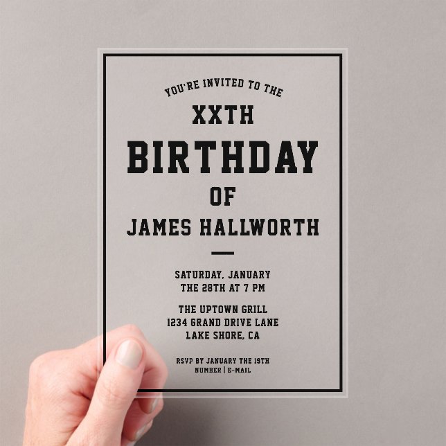 ANY AGE Cool Birthday Invitation | Black & Clear (Insitu (Handheld))