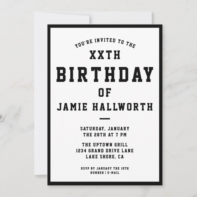 ANY AGE Cool Birthday Invitation | Black & White (Front)