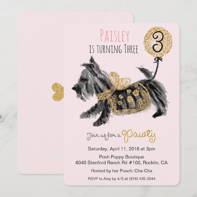 ANY AGE - Couture Puppy Dog Birthday Invitation (Front/Back)