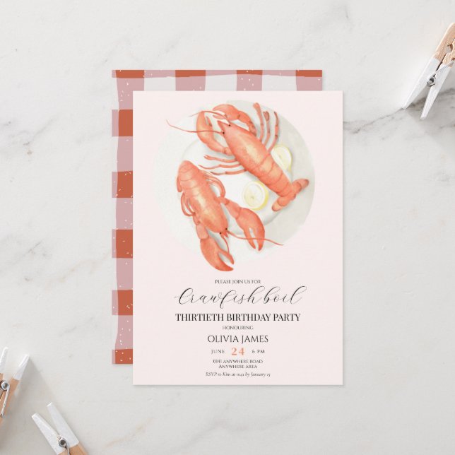Any age crawfish boil birthday  invitation (Front/Back In Situ)