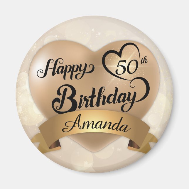 Any Age Custom Cream Gold Birthday Magnet (Front)