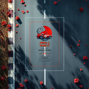 Any Age Customizable Race Car Birthday Party Acrylic Invitations