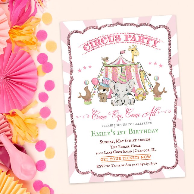 ANY AGE - Cute Circus Pink Birthday Invitation (Creator Uploaded)