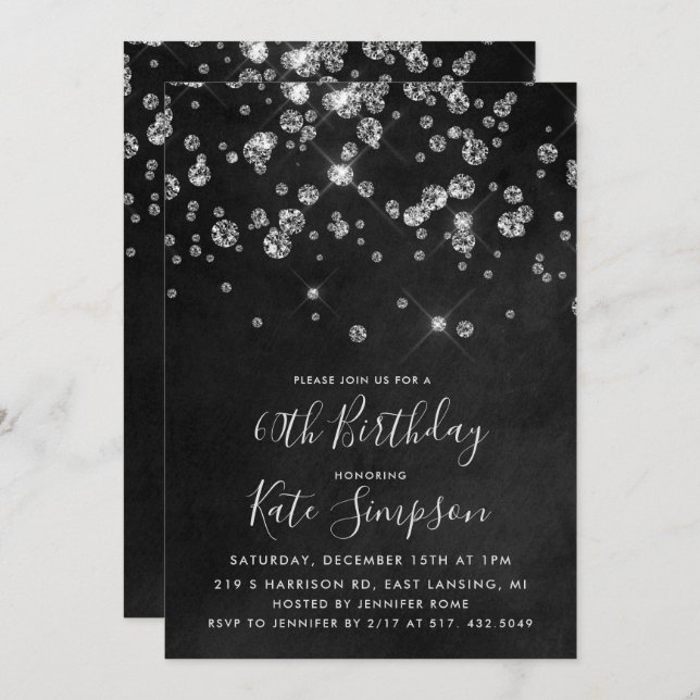 ANY AGE - Diamond Chalkboard Birthday Invitation (Front/Back)