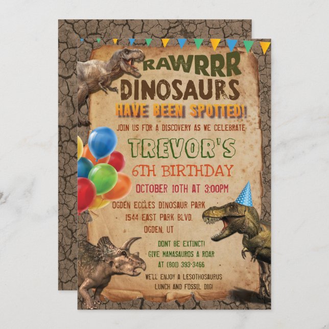 ANY AGE - Dinosaur Birthday Party Invitation (Front/Back)