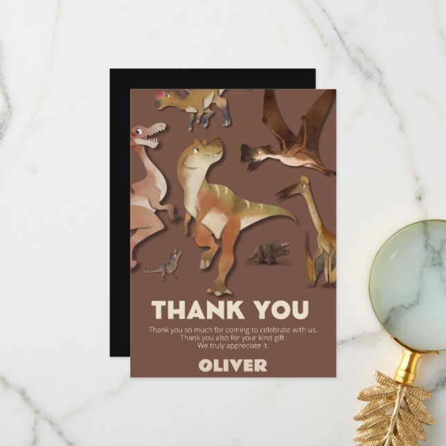 Any age dinosaur boy birthday  thank you card (Front/Back In Situ)