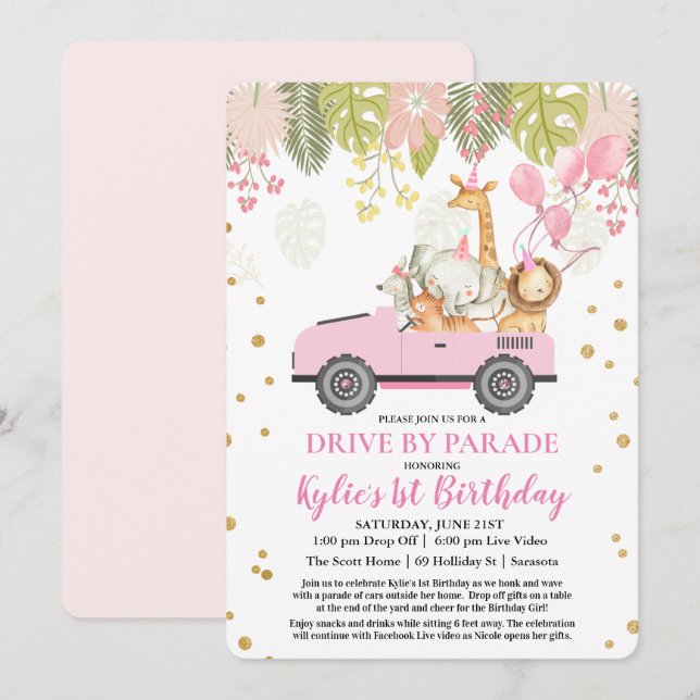 ANY AGE - Drive By Virtual Girl Birthday Party Invitation (Front/Back)