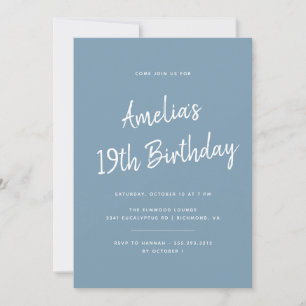 Any Age   Dusty Blue Modern Script Birthday Invitation