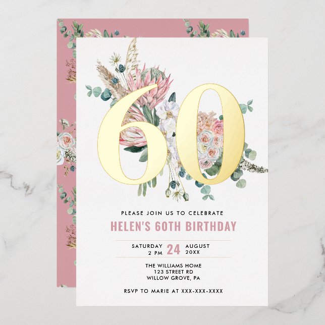 Any Age Elegant Modern Dusty Rose Floral  (Front/Back)