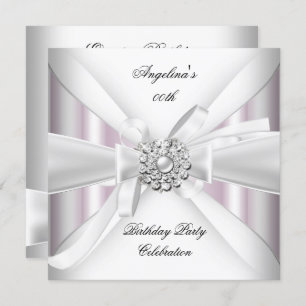 Any Age Elegant Pink White Silver Birthday Party Invitation