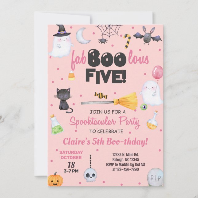 ANY AGE fa-boo-lous Halloween girl boo-thday. Invitation (Front)