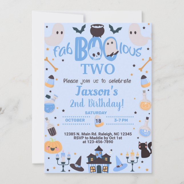 ANY AGE fab-boo-lous Halloween boy blue invite. Invitation (Front)