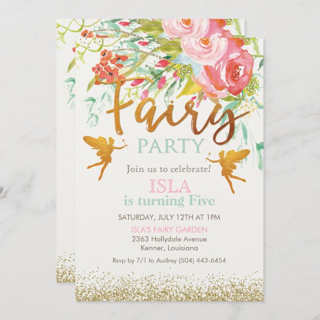 ANY AGE - Fairy Party Birthday Invitation (Front/Back)