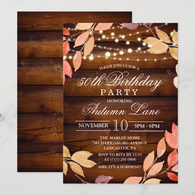 ANY AGE - Fall Adult Birthday Party Invitation (Front/Back)