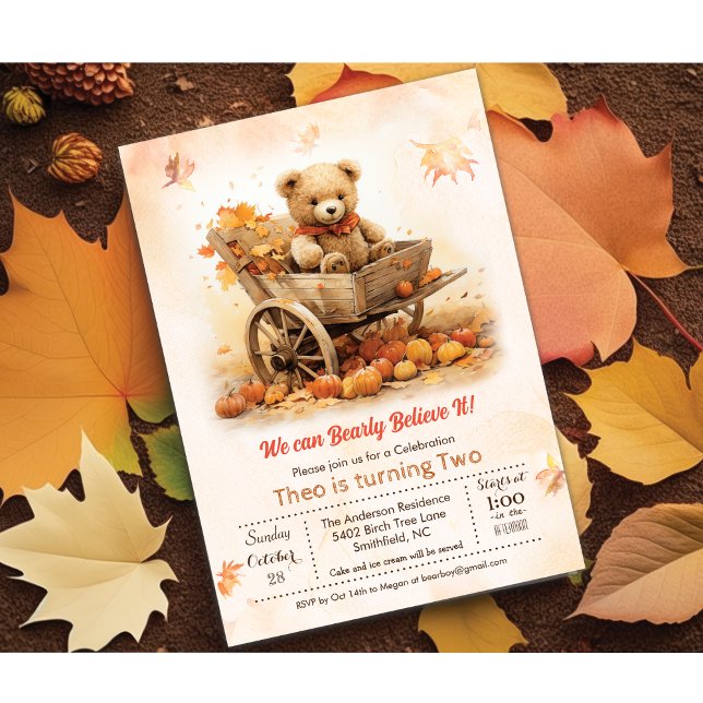ANY AGE Fall Autumn Teddy Bear Birthday Invitation (Creator Uploaded)