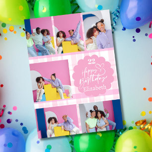 Any Age Feminine Pink 7 Photo Collage Birthday