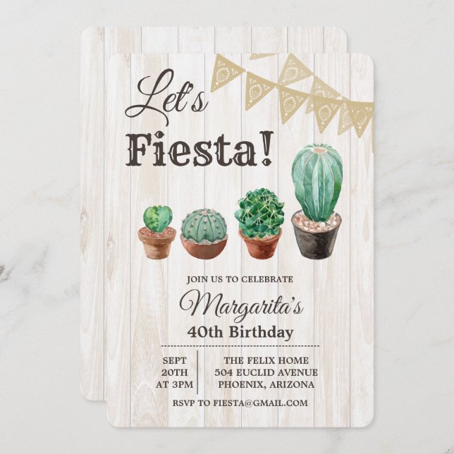 ANY AGE - Fiesta Cactus Birthday Invitation (Front/Back)