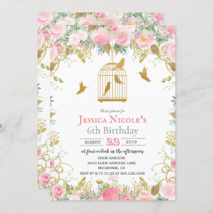 ANY AGE - Floral Birdcage Girl Birthday Invitation