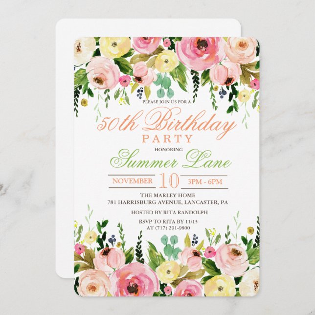 ANY AGE - Floral Birthday Invitation (Front/Back)