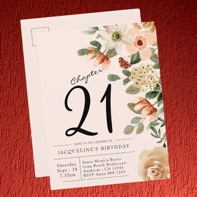 Any Age Floral Watercolor Birthday Invitation Postcard (Creator Uploaded)