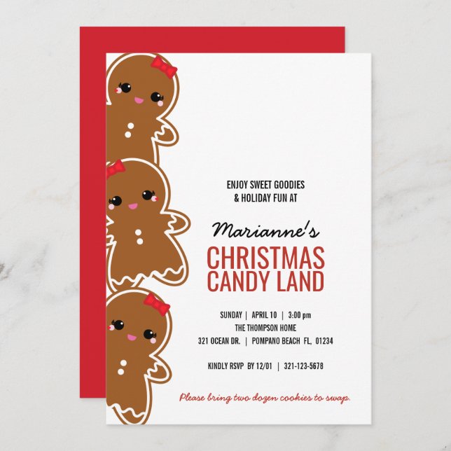 ANY AGE girl CHRISTMAS GINGERBREAD candyland party Invitation (Front/Back)