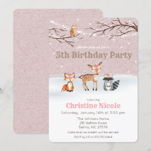 ANY AGE Girl Woodland Animals Birthday Invitation