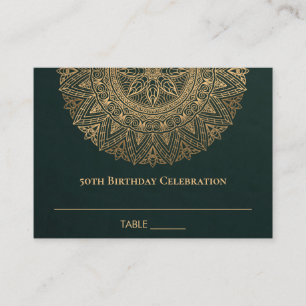 ANY AGE GREEN GOLD ORNATE MANDALA 50TH BIRTHDAY PLACE CARD