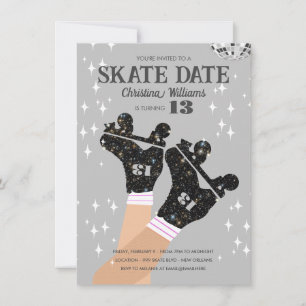 Any Age Grey Disco Roller Skate Birthday Invitation