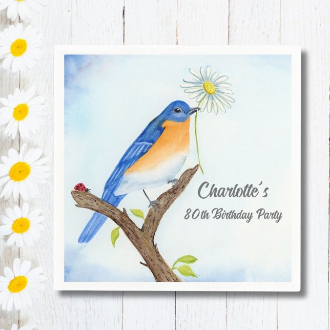 Any Age Happy April Birthday with Bluebird Napkin (Creator Uploaded)