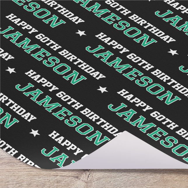 Any Age Happy Birthday Retro Custom Green Black Wrapping Paper (Creator Uploaded)